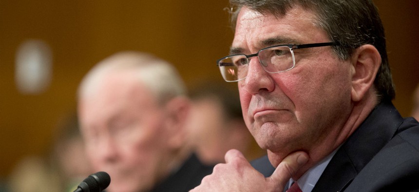 Defense Secretary Ash Carter testifies before the Senate appropriations committee Wednesday. 