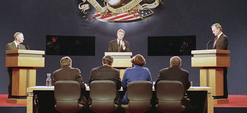 The 1992 election featured, from left, Ross Perot, Bill Clinton and George H.W. Bush in debates.