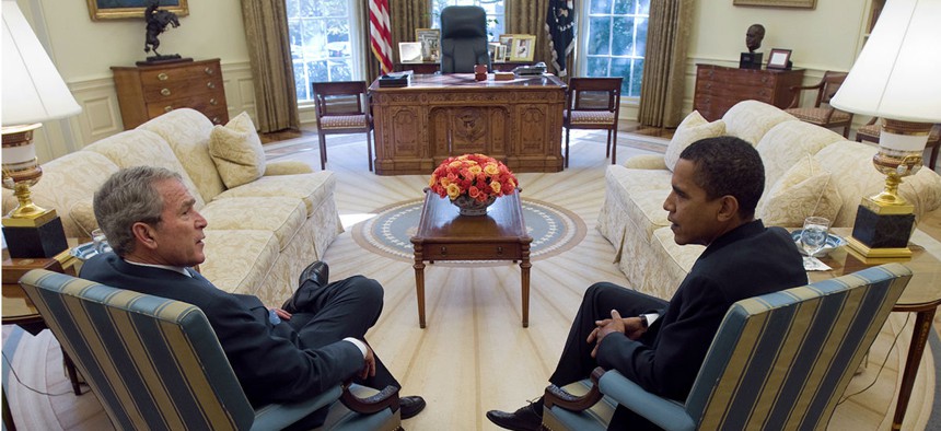 President George W. Bush with President-elect Obama in 2008.