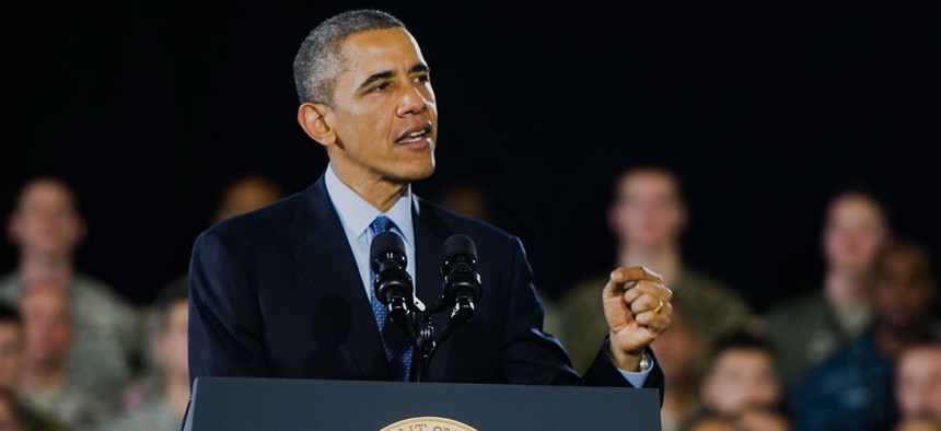 Obama speaks to service members in New Jersey in December. 