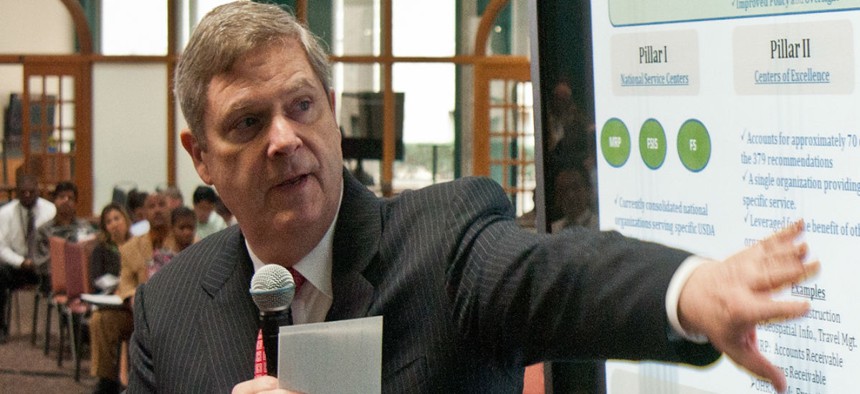 Agriculture Secretary Tom Vilsack speaks about the Blueprint for Stronger Service Initiative in 2012. 