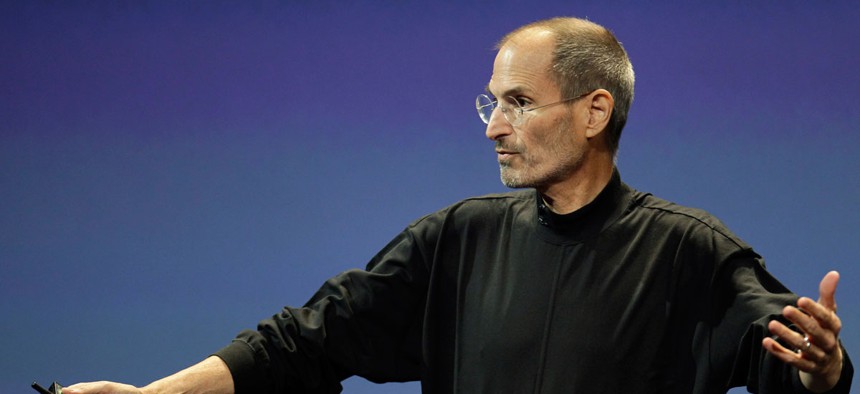 Jobs speaks at the iPhone 4 event in 2010.