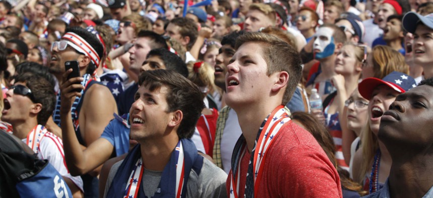 American fans watch the U.S. take on Belgium at a watch party in Chicago's Soldier Field in 2014.
