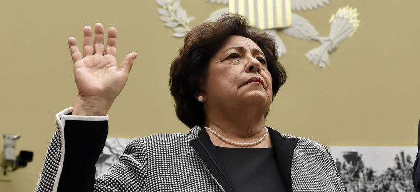 OPM Director Katherine Archuleta is sworn in on Capitol Hill June 24 to testify before the House Oversight and Government Reform Committee.