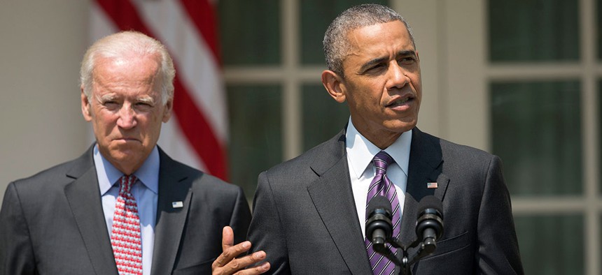 Accompanied by Joe Biden, the president spoke Wednesday from the Rose Garden.