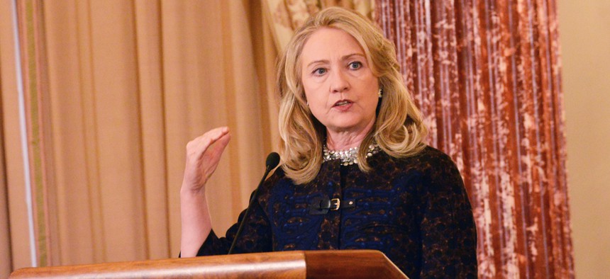  Clinton delivers remarks at the Partnership Meeting on Wildlife Trafficking in 2012.