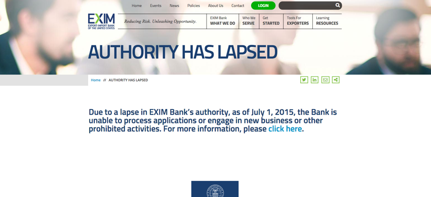 The Export-Import Bank's website clearly explains the situation Wednesday.