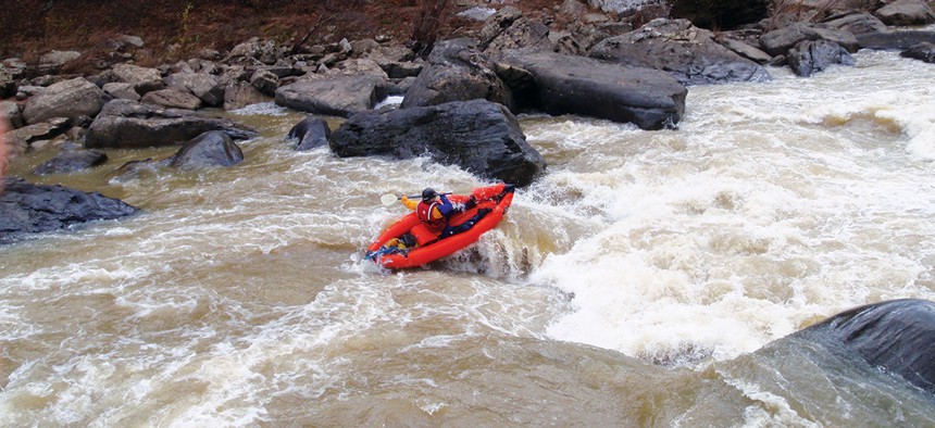 Ranger Matt Hudson runs  the rapids on Big South  Fork National River.