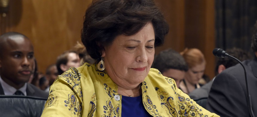 OPM Director Katherine Archuleta testifies before the Senate Homeland Security and Governmental Affairs Committee on June 25.  
