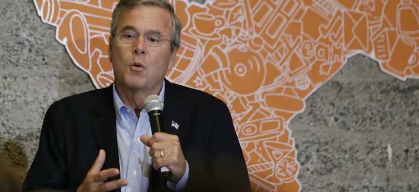 Bush speaks at a startup in San Francisco on Thursday.  Earlier in the week he said there is no reason to have 2 million-plus workers in the federal government. 