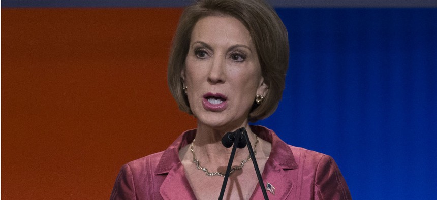 Increasingly popular Republican contender Carly Fiorina brings up the bureaucracy in almost every appearance. 