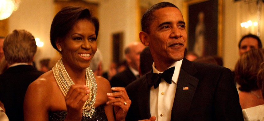 The Obamas dance to Earth, Wind and Fire at a reception in 2009.