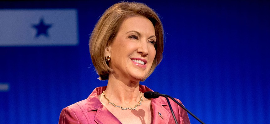 Fiorina participates in a presidential pre-debate forum hosted by Fox News and Facebook at the Quicken Loans Arena on Aug. 6 in Cleveland.