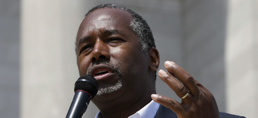 Republican contender Ben Carson speaks at a rally in Little Rock, Ark., in late August. 
