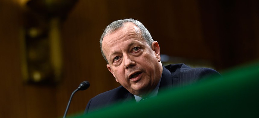 Special Presidential Envoy for the Global Coalition to Counter IS, retired Gen. John R. Allen testifies on Capitol Hill in February.