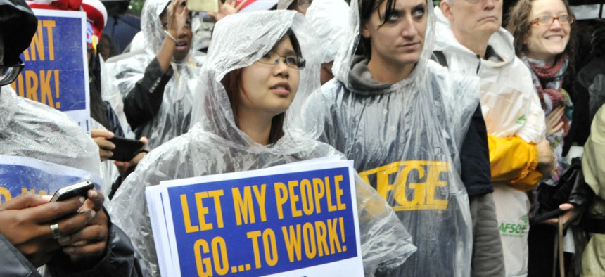 Union members protest during the October 2013 government shutdown. 