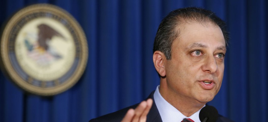 U.S. Attorney Preet Bharara speaks during a press conference at the U.S. Attorney's office in New York last month.
