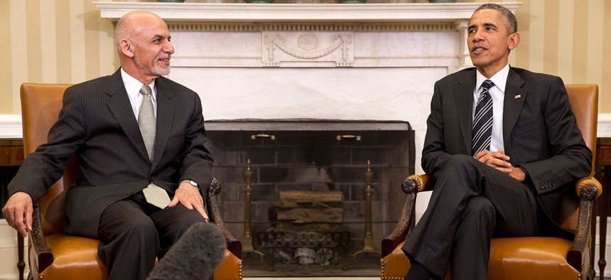 Barack Obama meets with Afghanistan's President Ashraf Ghani in the Oval Office in March.