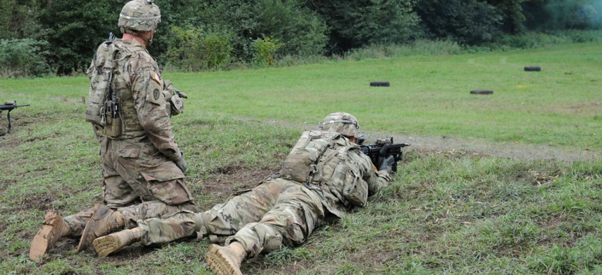 U.S. soldiers conduct team live fire training at Range 17 at the Baumholder maneuver training area in Germany.