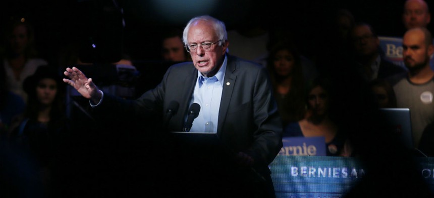 Democratic presidential candidate Sen. Bernie Sanders speaks at a fundraiser Wednesday. 