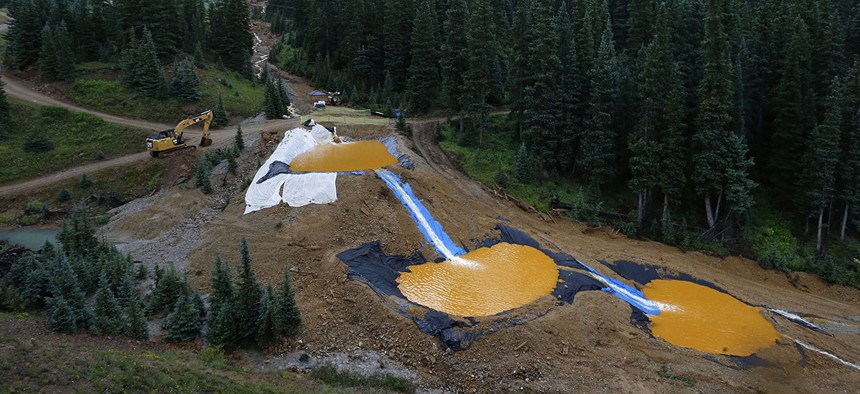 Water flows through a series of retention ponds built to contain and filter out heavy metals and chemicals from the Gold King mine wastewater accident in August.