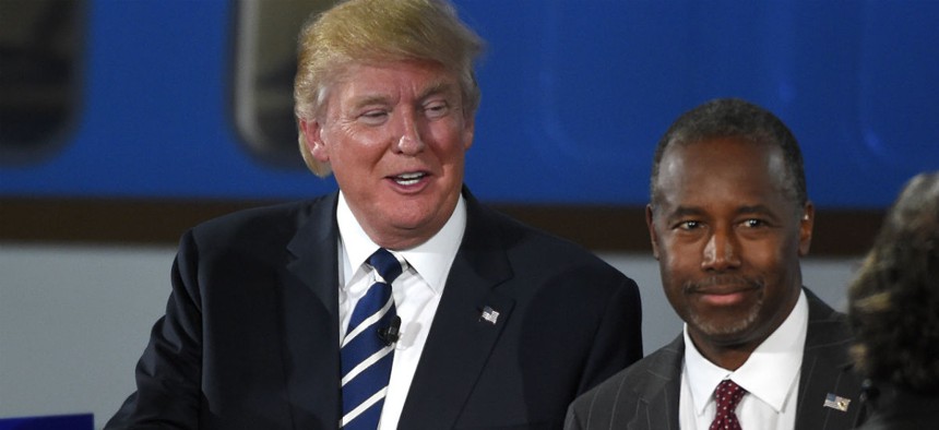 Donald Trump (left) and Ben Carson at the Sept. 16 Republican presidential debate.  