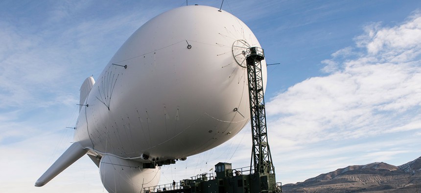 A different JLENS blimp is seen at  at the Utah Test and Training Range in 2014.