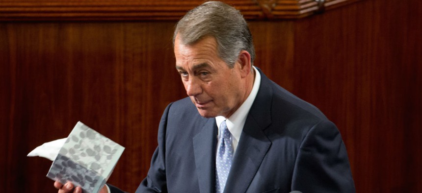 Outgoing House Speaker John Boehner addresses the chamber on Thursday. 