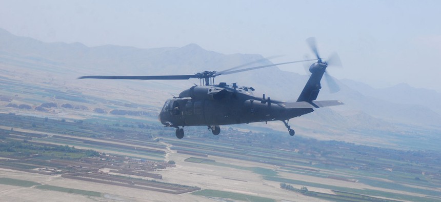 A UH-60 Black Hawk helicopter flies over eastern Afghanistan in 2013.