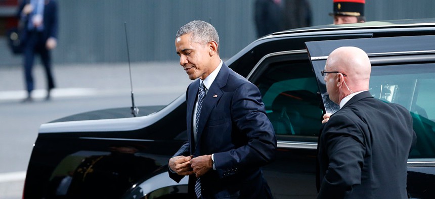 Barack Obama arrives for climate conference outside Paris on Monday.