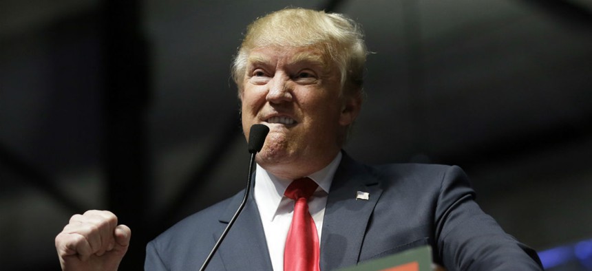 Republican presidential contender Donald Trump, at a campaign rally Monday. 