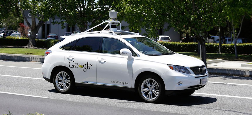 A Google self-driving car goes on a test drive in California in 2014.