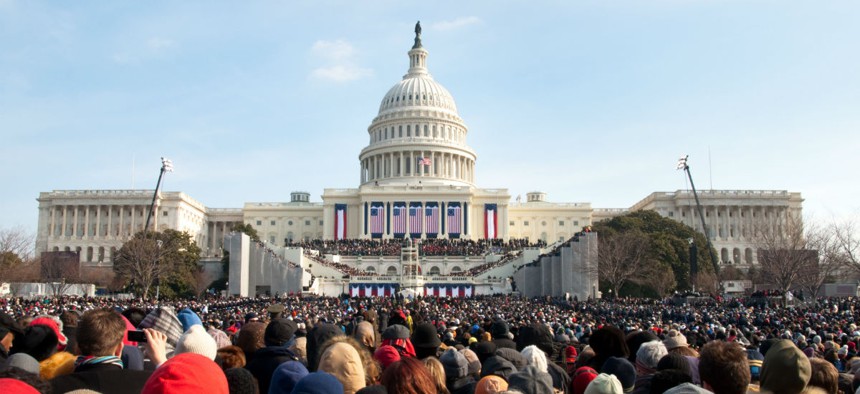 A crowd gathers for President Obama's 2009 inauguration. The transition from George W. Bush to Obama is regarded as one of the smoothest in recent history. 