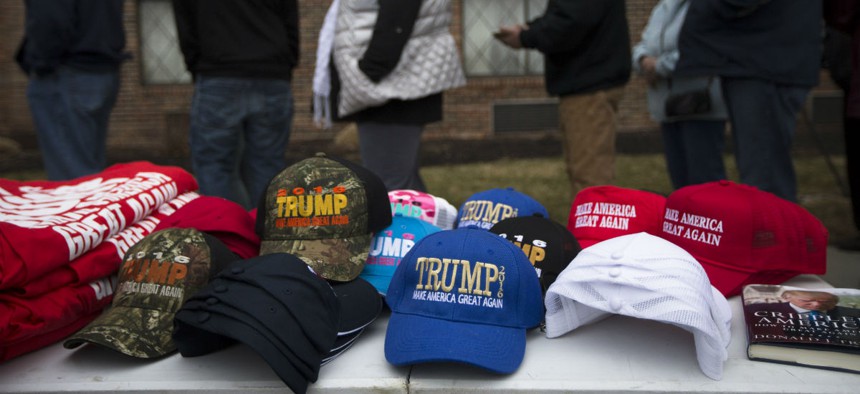 People line up for a chance to see Donald Trump at a campaign stop Friday in Nashua, N.H.