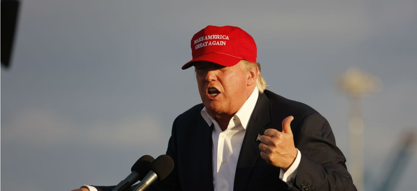 Donald Trump speaks during a rally aboard the Battleship USS Iowa in September 2015.