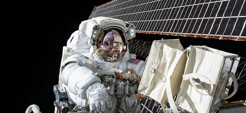  Scott Kelly conducts a spacewalk outside the International Space Station in November. 