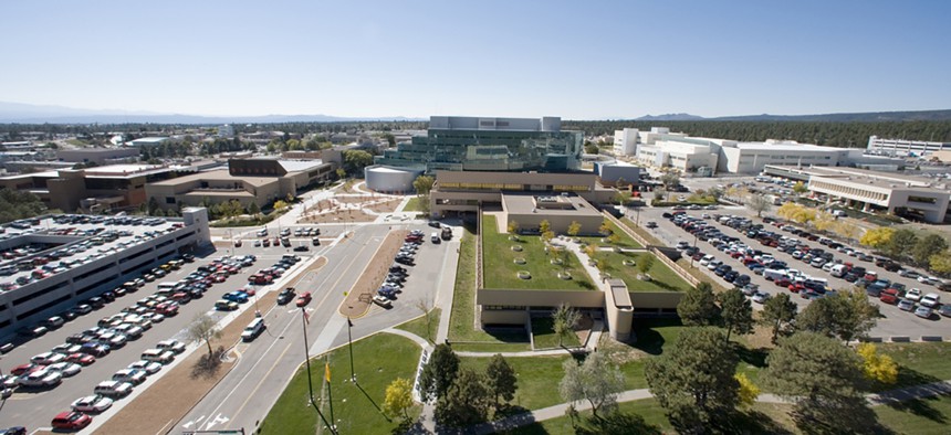 An aerial View of Los Alamos National Laboratory.