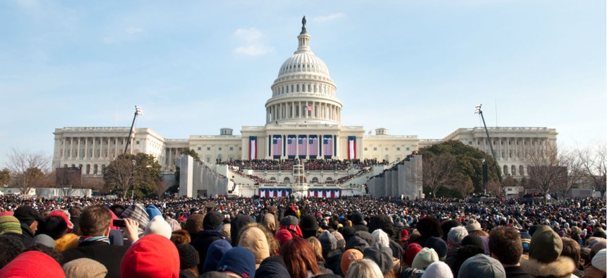 A crowd gathers for President Obama's first inauguration. 