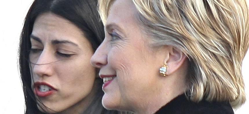 Hillary Clinton and aide Huma Abedin on the campaign trail in 2007. Abedin later worked for Clinton after she became secretary of State.