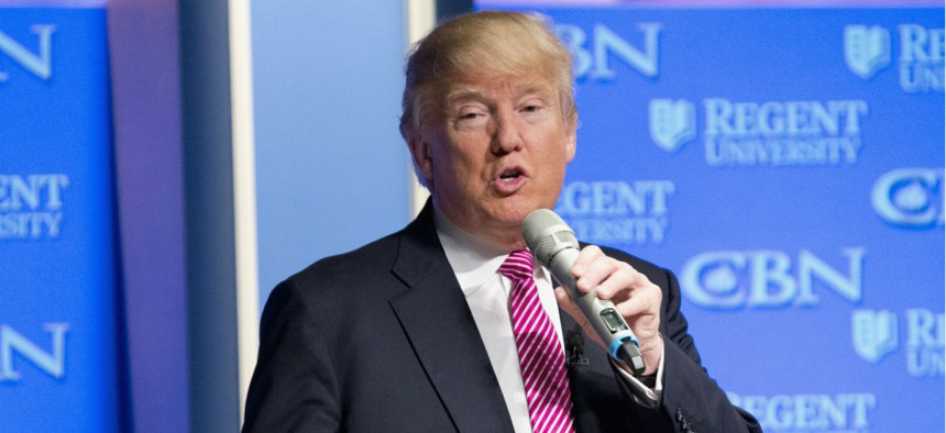 Republican presidential candidate Donald Trump speaks at Regent University in Virginia Beach, Va. 