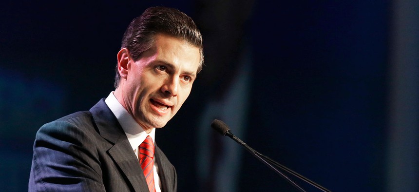 Mexican President Enrique Peña Nieto gives the opening address to attendees of the annual IHS CERAWeek global energy conference in Houston in February.