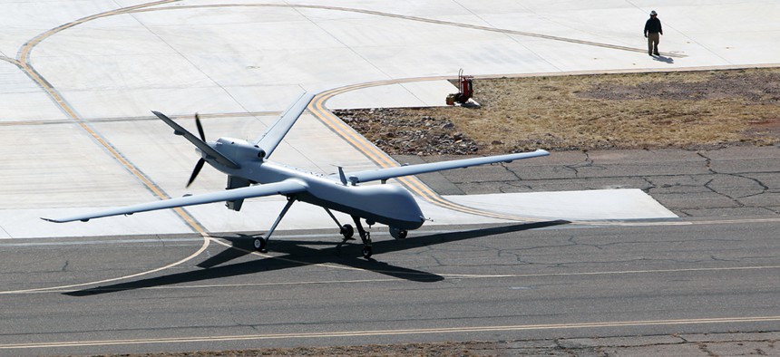 A CBP drone taxies on a runway in Southwest Texas in 2011.