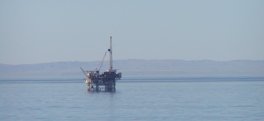 An oil rig drills in the Atlantic in 2012.