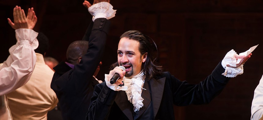Lin-Manuel Miranda appears at the curtain call following the opening night performance of "Hamilton" at the Richard Rodgers Theatre in August in New York.