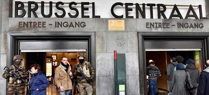 Police secure the central station in Brussels Wednesday after Tuesday's attack.