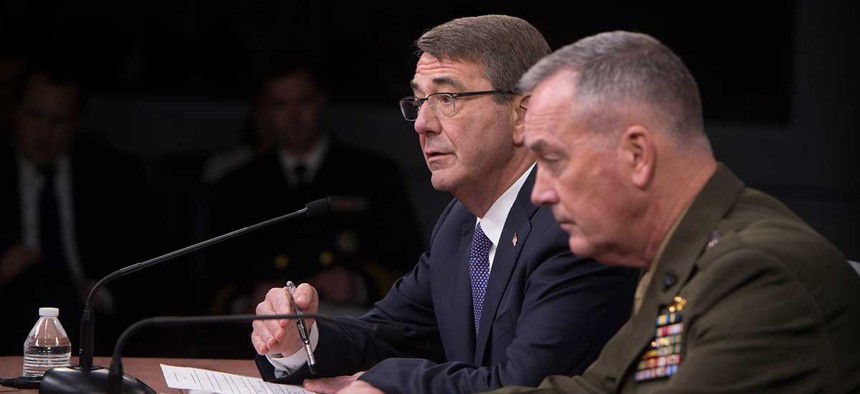 Secretary of Defense Ash Carter and Chairman of the Joint Chiefs of Staff Gen. Joseph Dunford speak to press Friday.