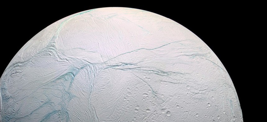 Enceladus, one of Saturn's moons. 