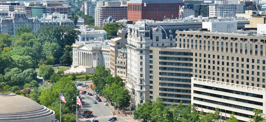 An aerial view of Washington's Pennsylvania Avenue. 