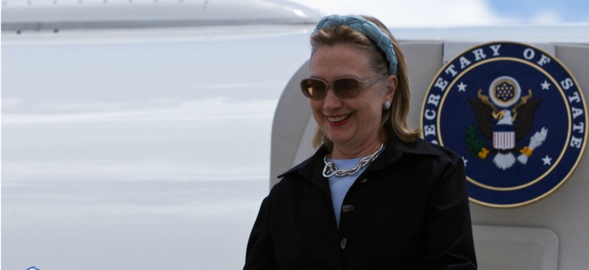 Then-Secretary of State Hillary Clinton arrives in Melbourne, Australia in November 2010. 