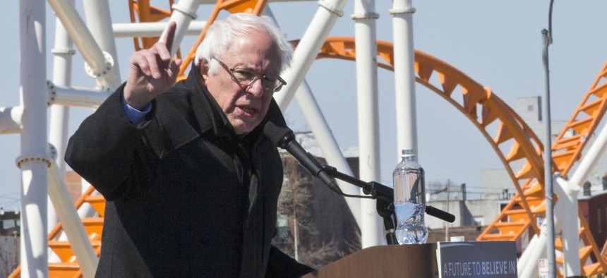 Democratic presidential candidate Bernie Sanders campaigns on the Coney Island boardwalk in Brooklyn, N.Y.